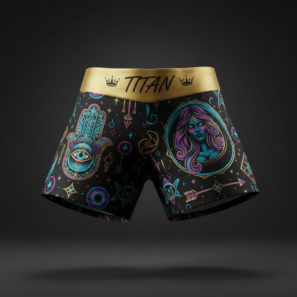TITAN Plus Women's Hamsa Moon Goddess Shorts — Spiritual Crown Edition sizes 1X–5X