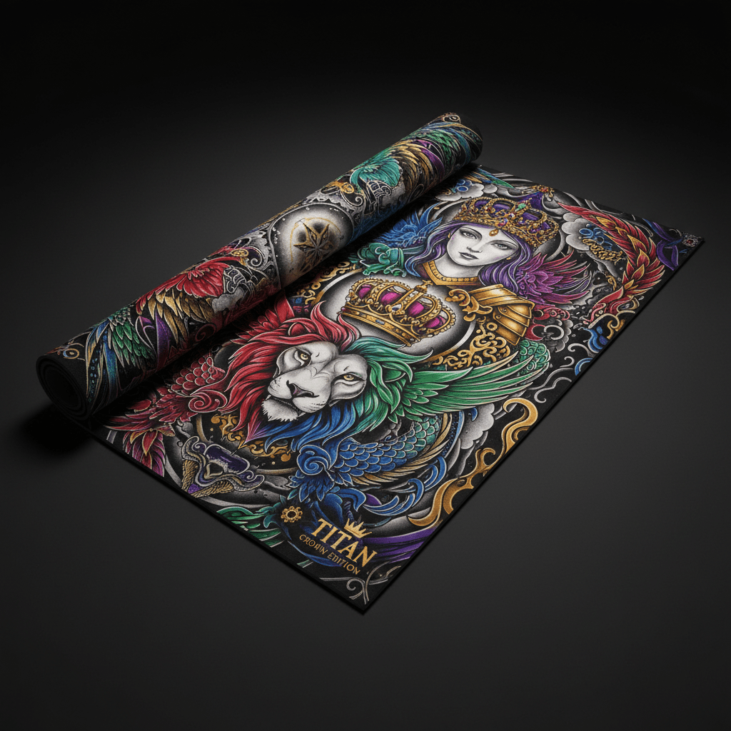 TITAN Yoga Mat Non-Slip Extra Thick 6mm with bold tattoo-style Crown Edition artwork