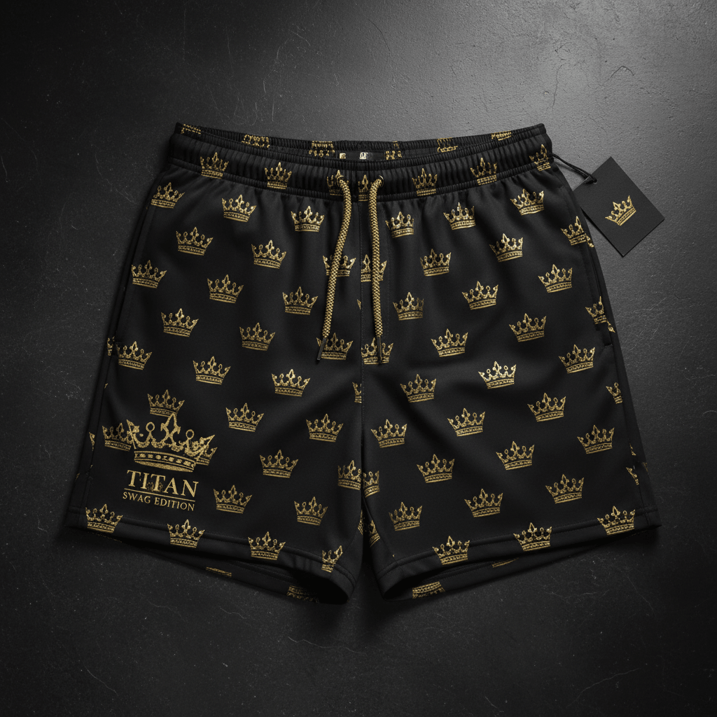 TITAN Men's Midnight Black Crown Athletic Shorts — King SWAG Edition
