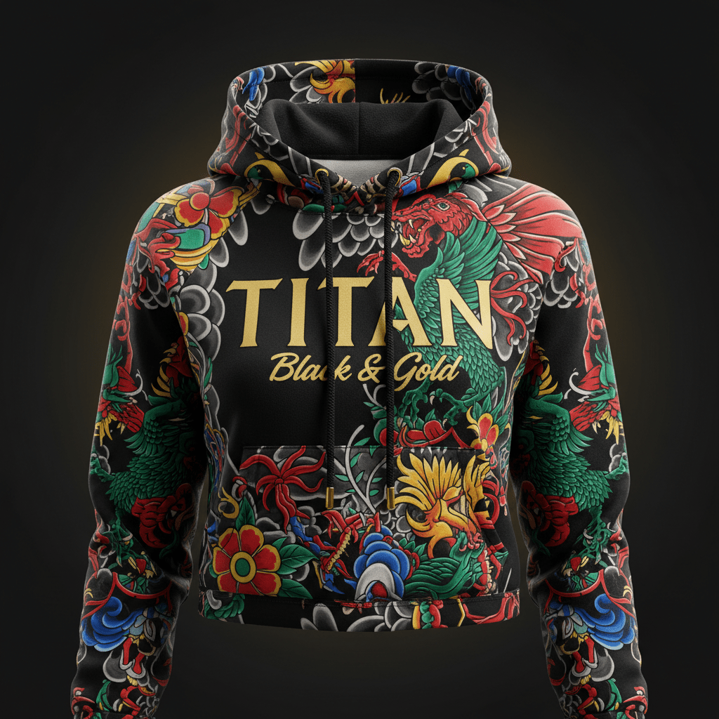 TITAN Women's Crop Hoodie - Black & Gold Crown Edition