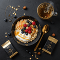 TITAN Swiss Bircher Muesli Protein Breakfast flat lay dark luxury