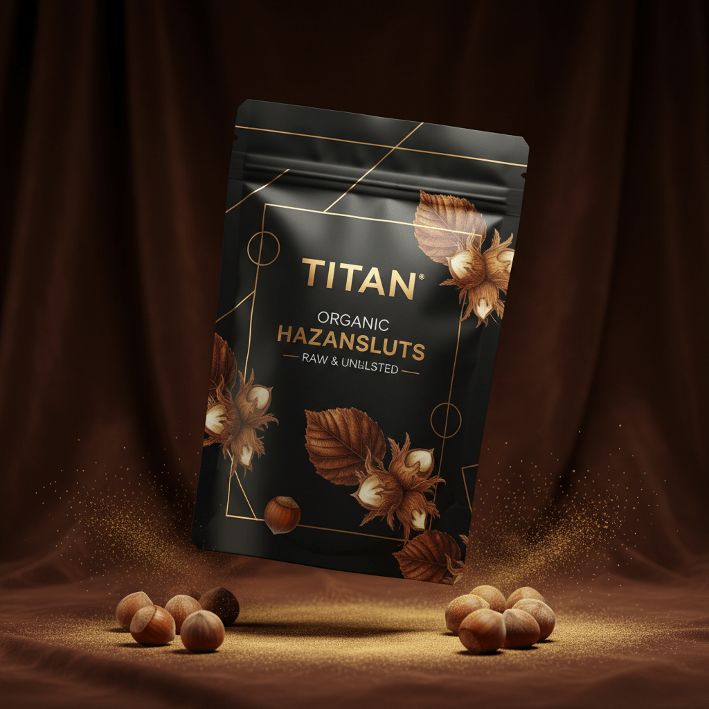 TITAN Organic Hazelnuts Raw & Unsalted — ultra-premium luxury editorial product shot
