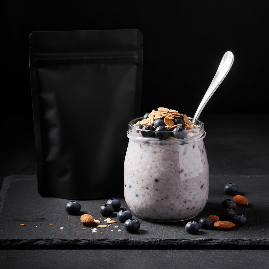 TITAN Protein Overnight Oats Kit – Blueberry Almond, premium product photography