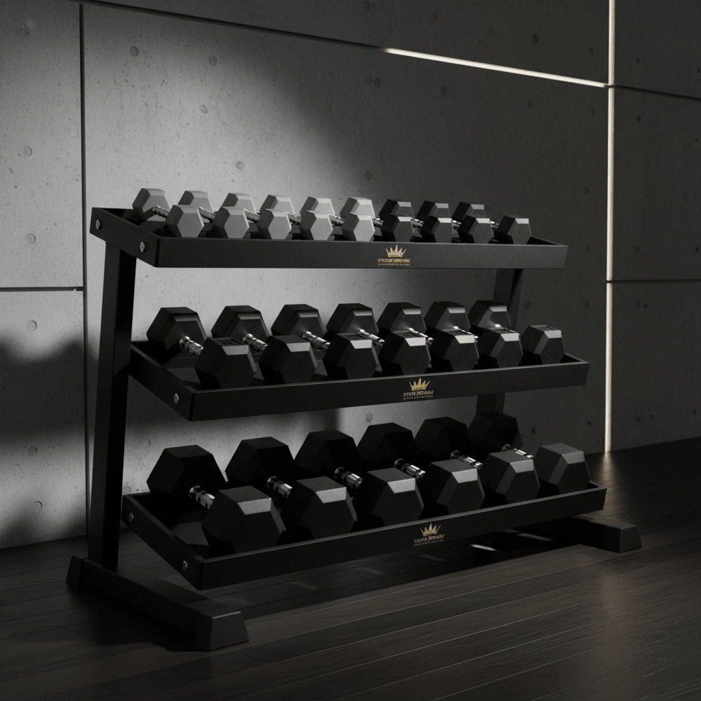 TITAN Crown Edition 3-Tier Dumbbell Rack matte black gold