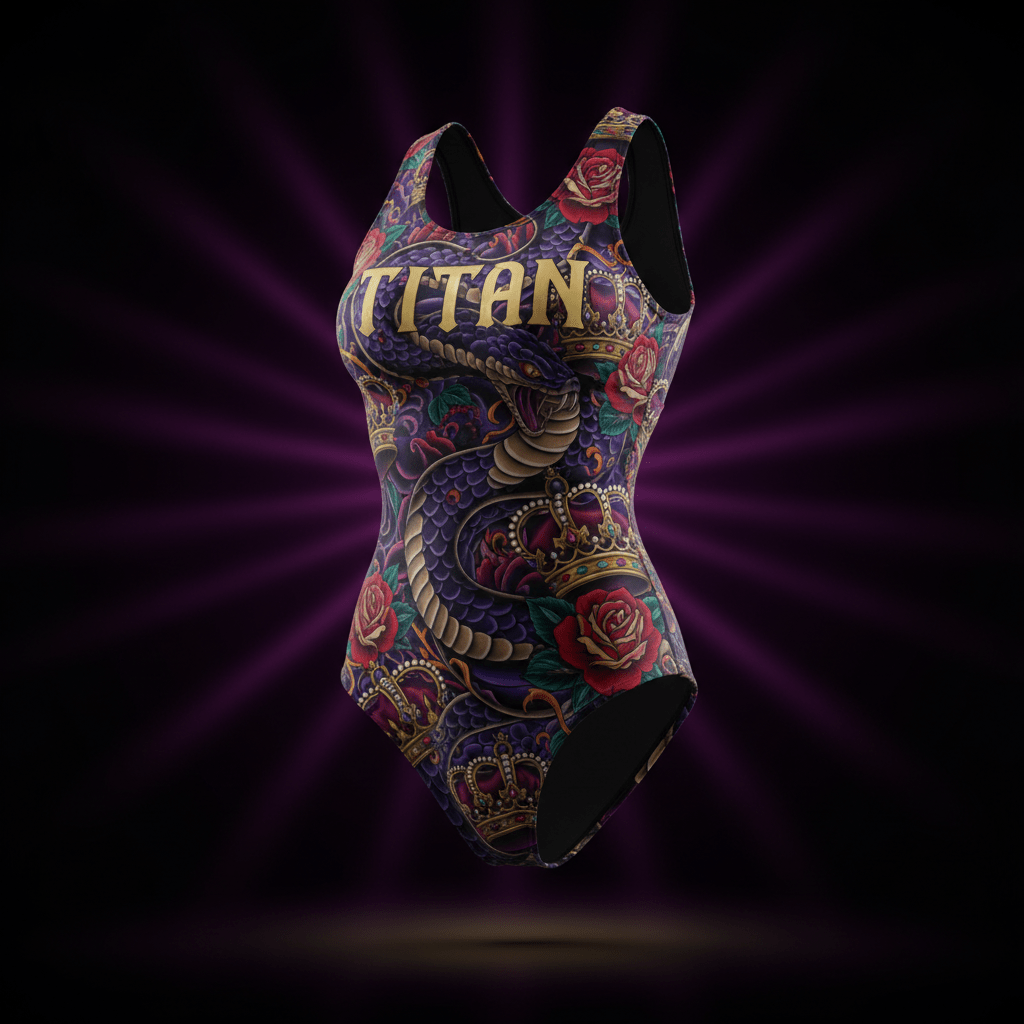 TITAN Women's Athletic Bodysuit - Crown Edition tattoo-style artwork