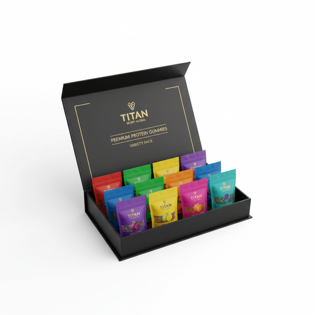 TITAN Protein Gummies Variety Pack 8-Pack — matte black gift box