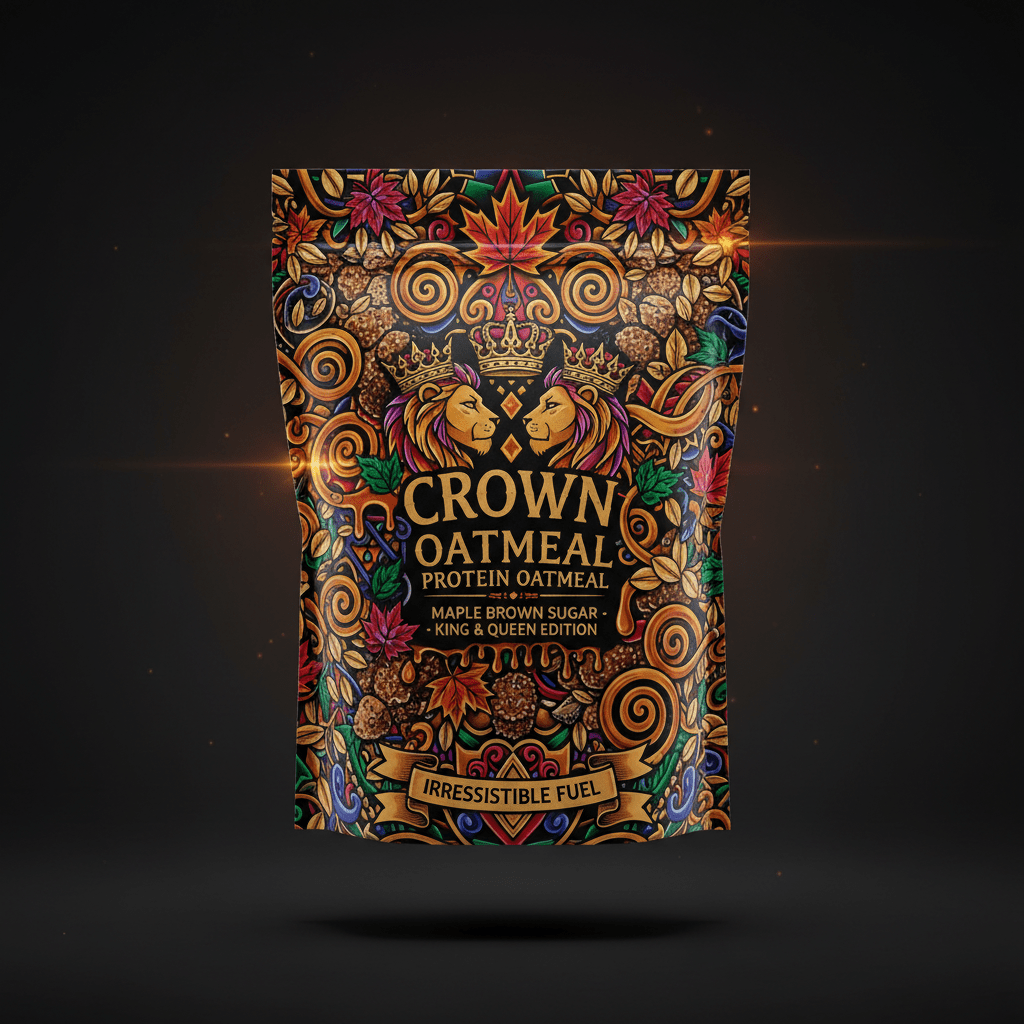 TITAN Protein Oatmeal Maple Brown Sugar — Crown Edition bold tattoo-style artwork