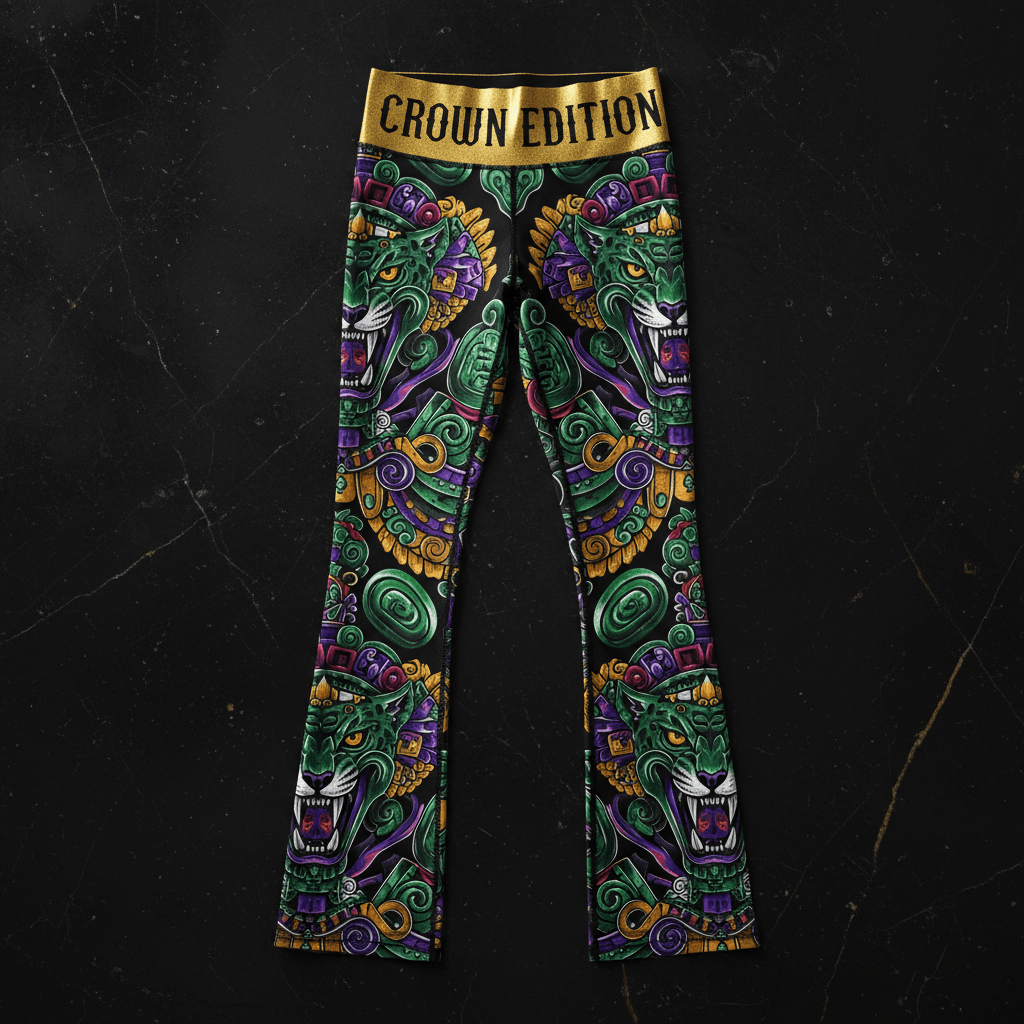 TITAN Crown Edition Tattoo Art Mayan Jaguar Flare Leggings Women's Athletic Bottoms