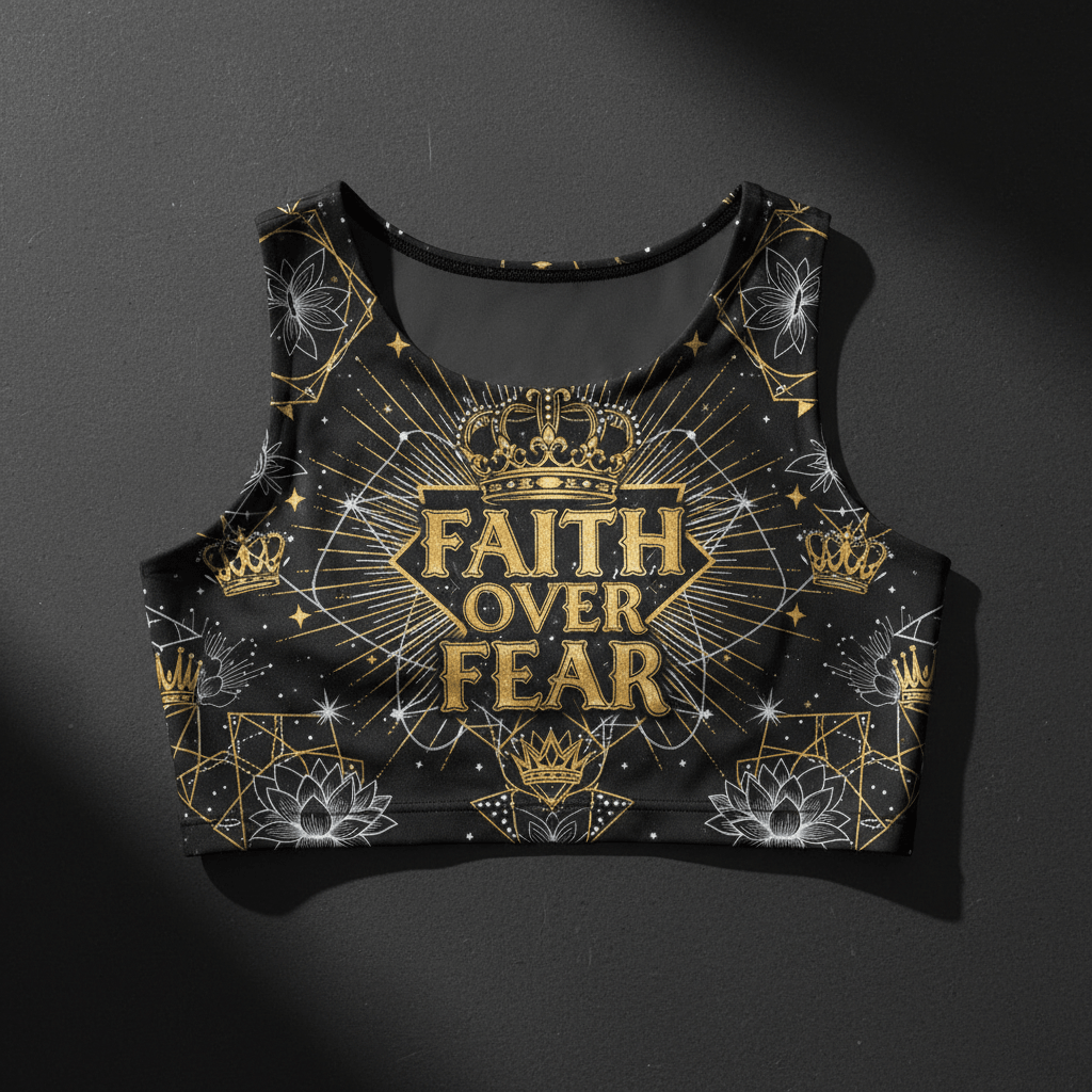 TITAN Women's Crop Top Faith Over Fear Crown Edition flat lay