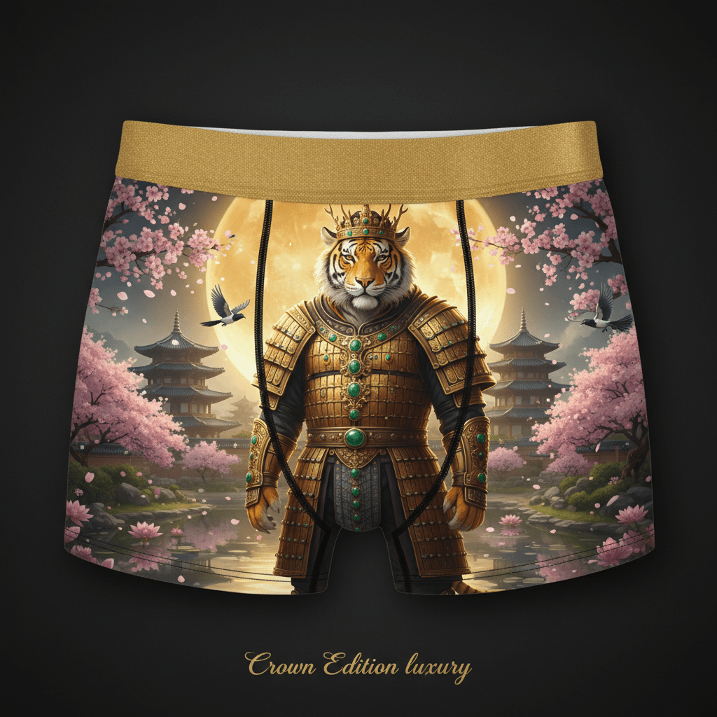 TITAN Silla Kingdom Tiger Empress Women's Cozy Boxer Shorts Crown Edition — tiger in Silla Kingdom empress armor anime art on matte black