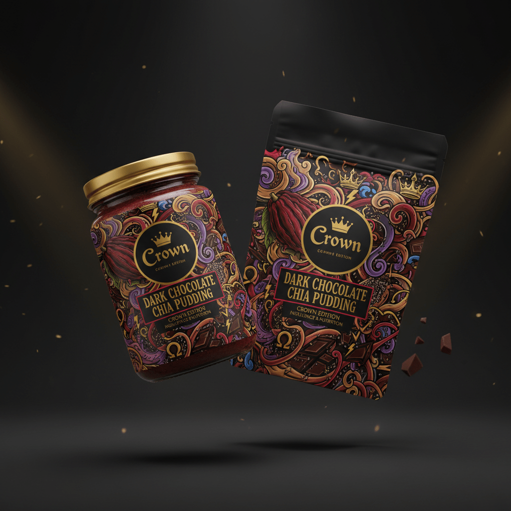 TITAN Chia Pudding Kit Dark Chocolate — Crown Edition bold tattoo-style artwork