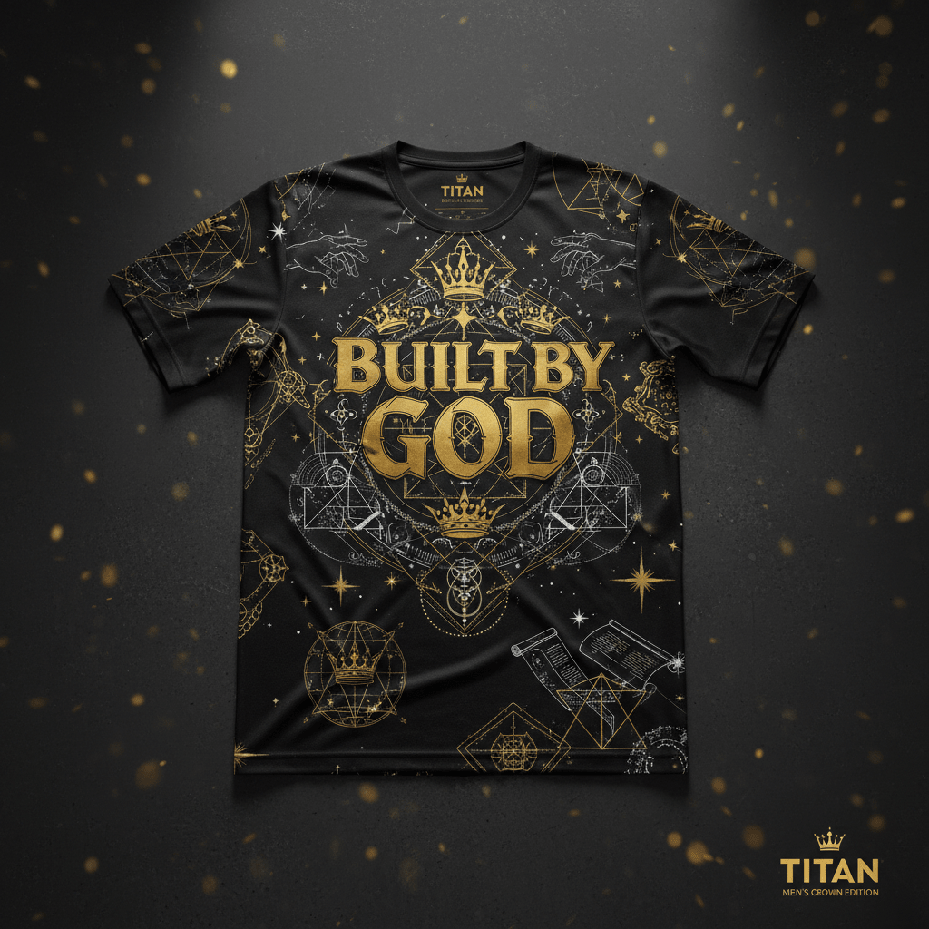 TITAN Men's Performance Tee Built By God Crown Edition flat lay