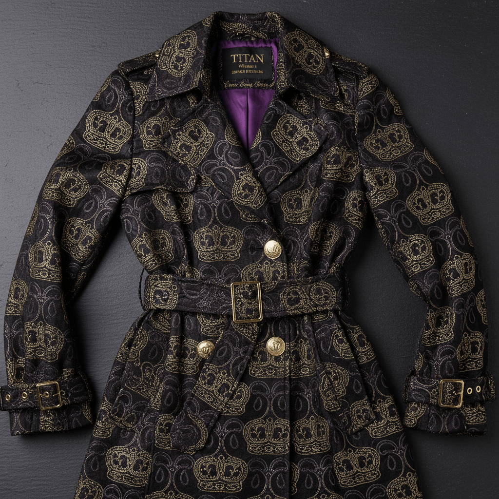 TITAN Women's Midnight Royale Crown Trench Coat — Dark Queen SWAG Edition