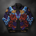 TITAN Crown Edition Tattoo Art Men's Lounge Sherpa Jacket - bold colorful tattoo artwork on matte black sherpa fabric