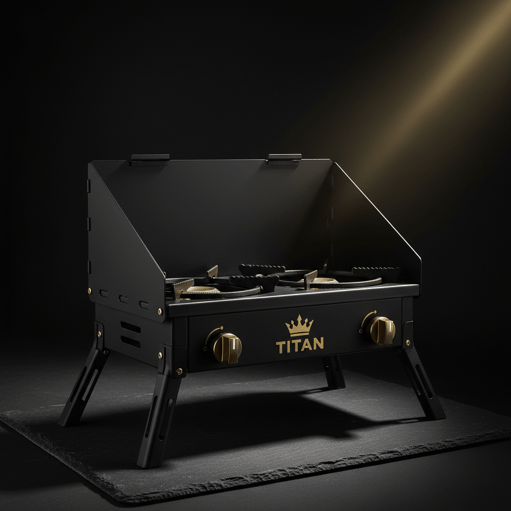 TITAN Portable 2-Burner Propane Camp Stove Black & Gold