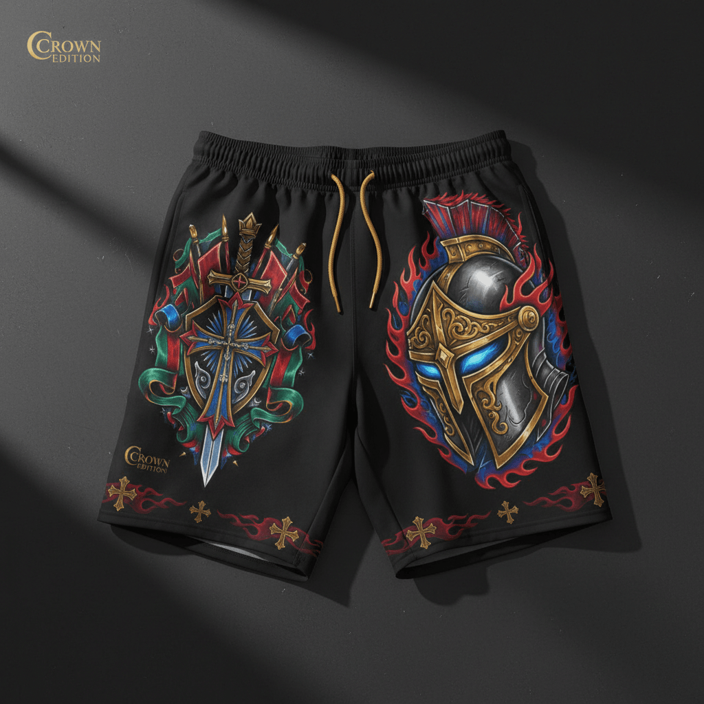Warrior Of God Men's Shorts — TITAN Crown Edition tattoo artwork