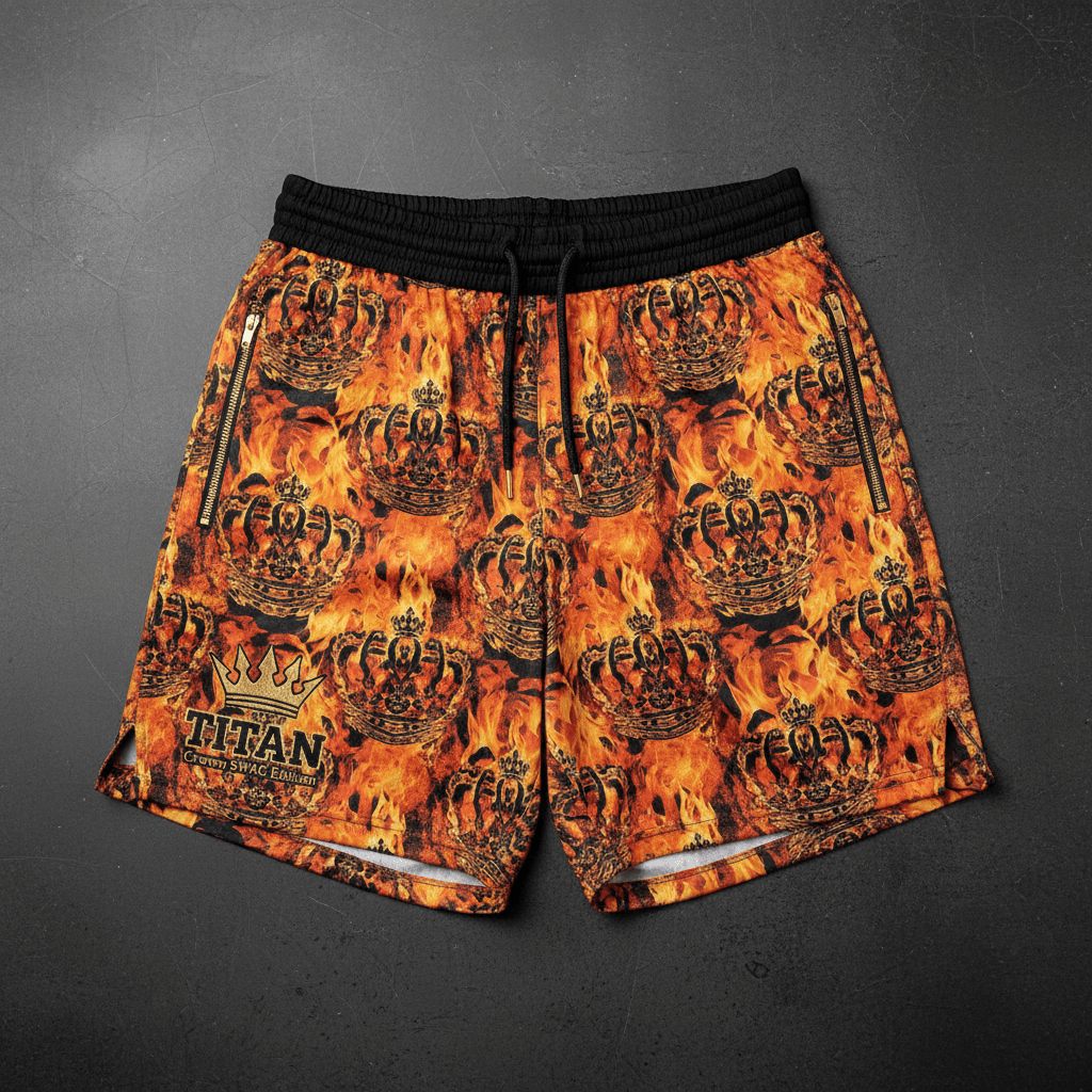 TITAN Men's Tiger Flame Crown Athletic Shorts — Apex King SWAG Edition
