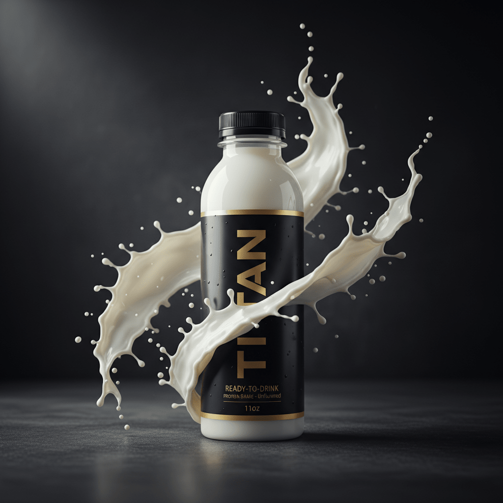 TITAN Ready-to-Drink Protein Shake - Unflavored 11oz bottle premium black and gold branding