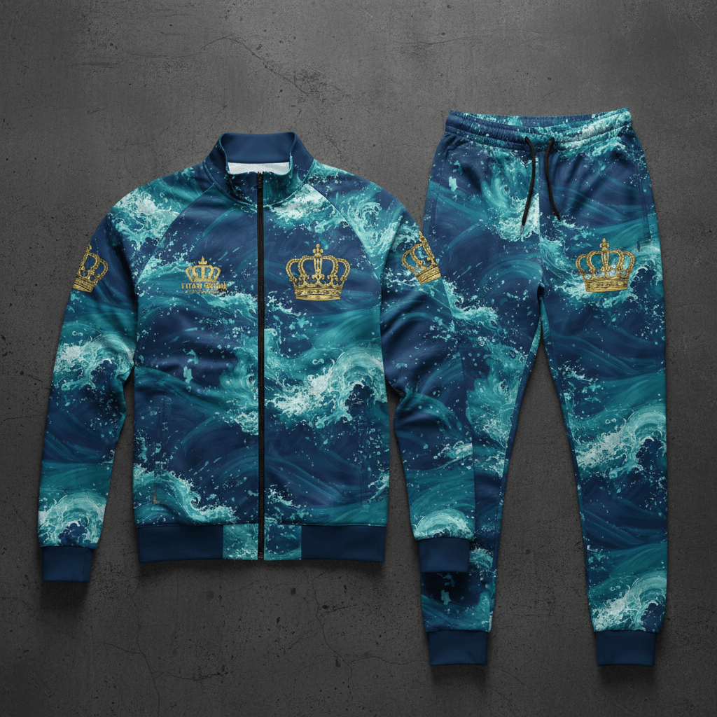 TITAN Men's Ocean Wave Crown Tracksuit matching set flat lay