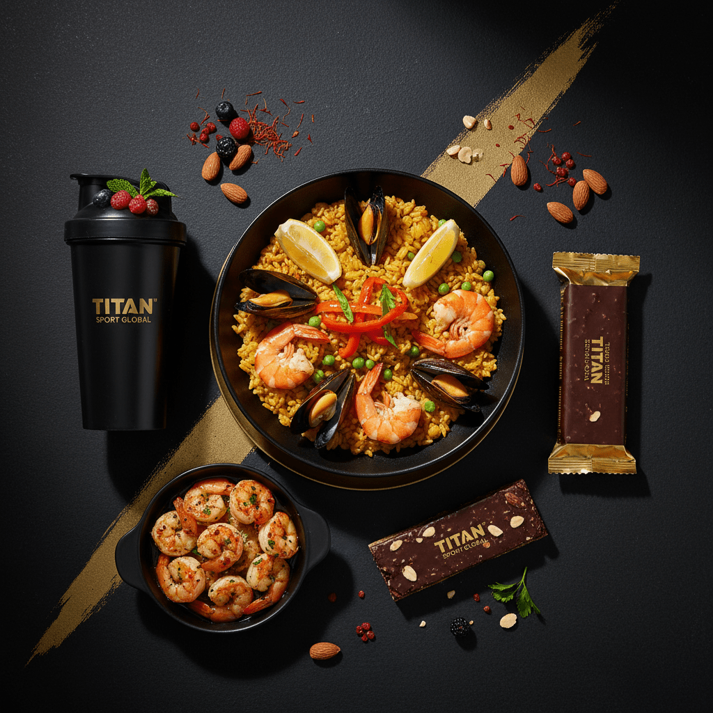 TITAN Crown Spanish Garlic Shrimp and Paella high-protein fish weekly monthly meal plan bundle