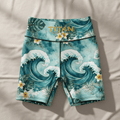 TITAN Women's Athletic Biker Shorts — Ocean Wave Watercolor Design