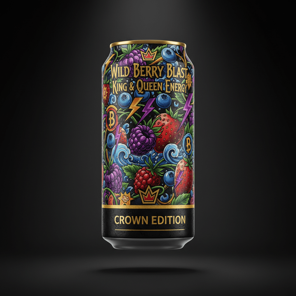 TITAN Protein Energy Drink Berry Blast — Crown Edition bold tattoo-style artwork