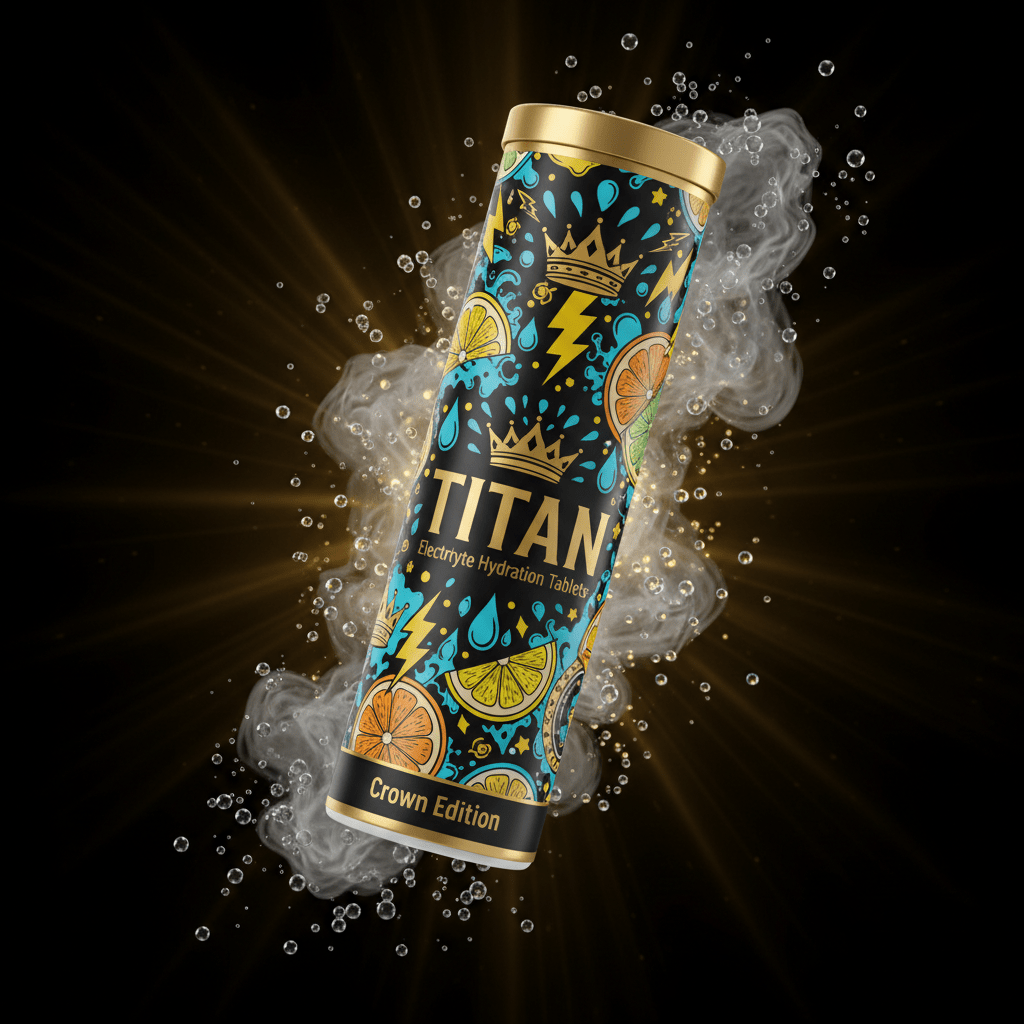TITAN Electrolyte Hydration Tablets - Crown Edition tattoo-style artwork