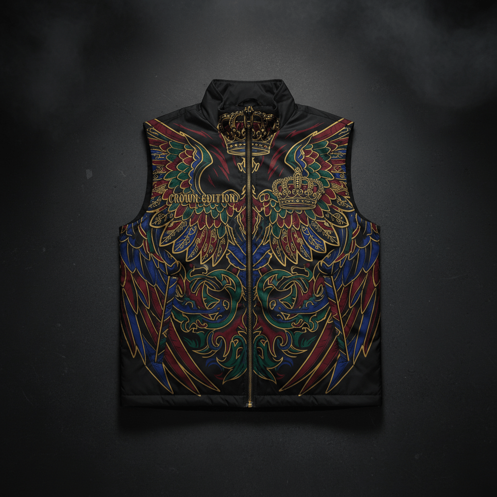 TITAN Men's Vest Jacket - Crown Edition tattoo-style artwork