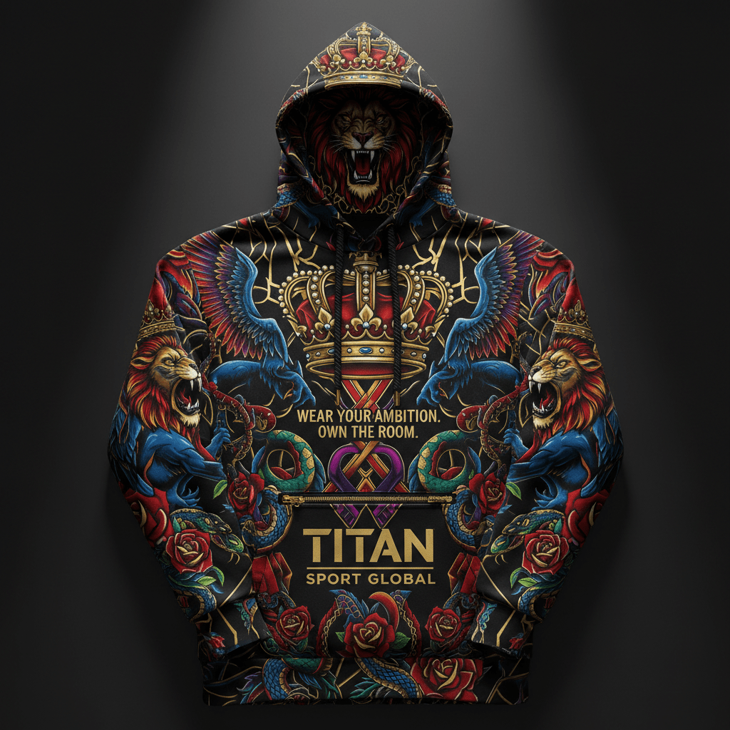 TITAN Men's Performance Training Hoodie — Bold Crown Edition tattoo-style artwork