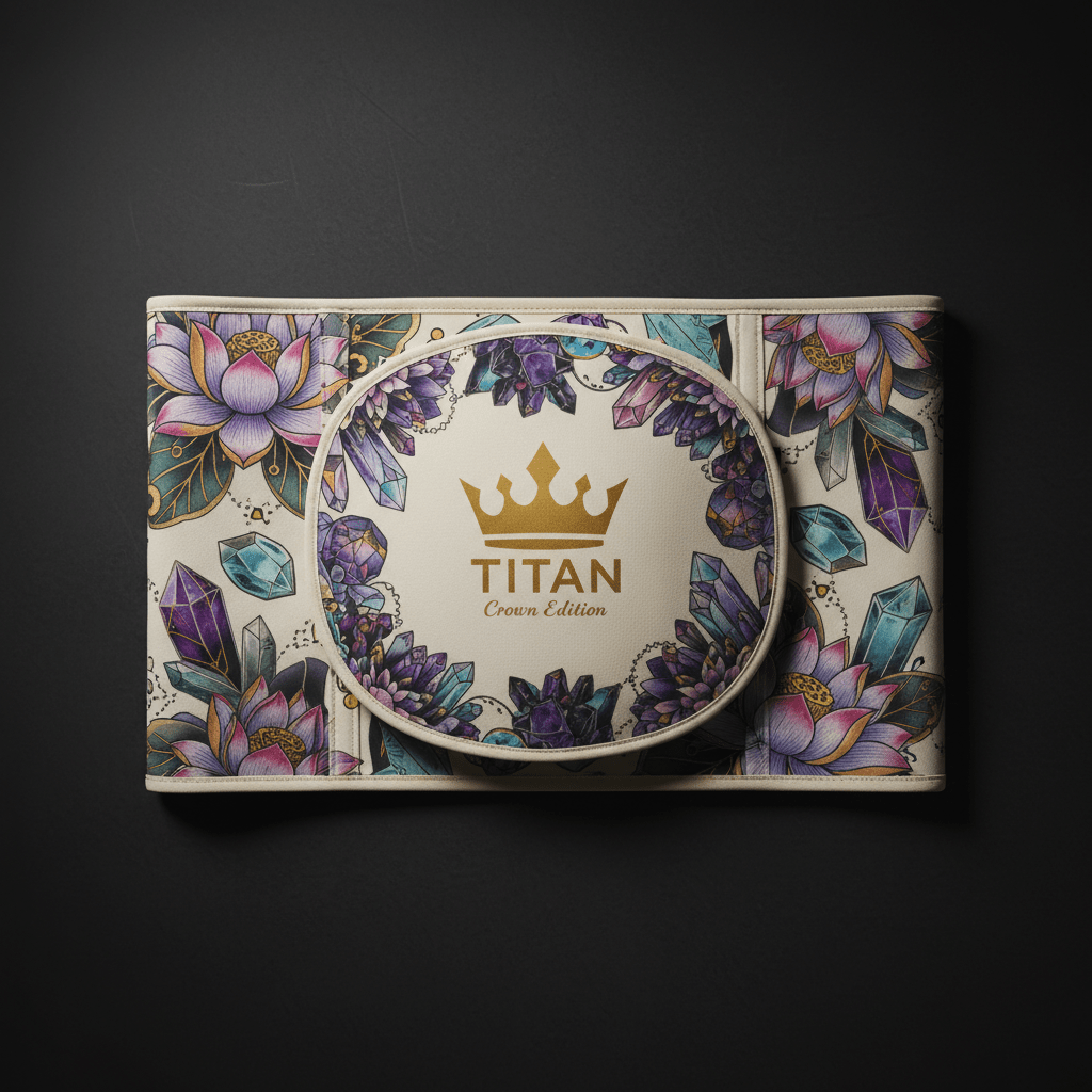 TITAN Women's Postpartum Belly Wrap Binder Ivory Lotus Healing Crown Edition flat lay