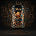 TITAN Pea Protein Powder — Caramel Macchiato, Crown Edition tattoo-style artwork