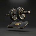TITAN Ab Roller Wheel Pro — Matte black and gold dual-wheel core trainer with knee pad