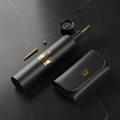 TITAN Volleyball Ball Pump Crown Edition matte black aluminum gold crown logo pressure gauge needle carry pouch flat lay