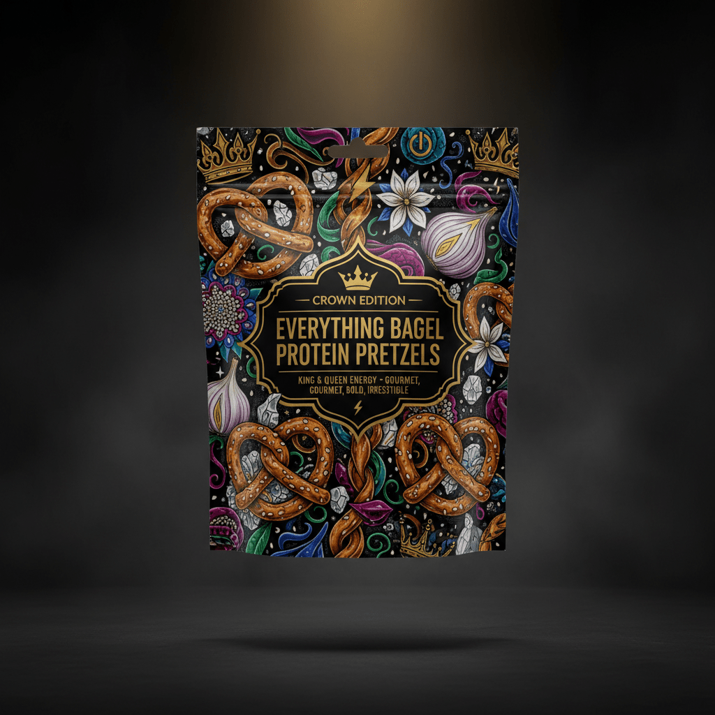 TITAN Protein Pretzel Everything Bagel — Crown Edition bold tattoo-style artwork