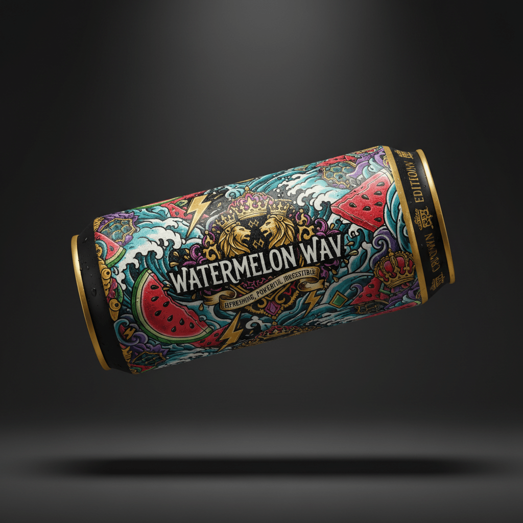 TITAN Protein Energy Drink Watermelon Wave — Crown Edition bold tattoo-style artwork