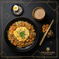 TITAN Mongolian Egg Noodle Power Breakfast flat lay dark luxury