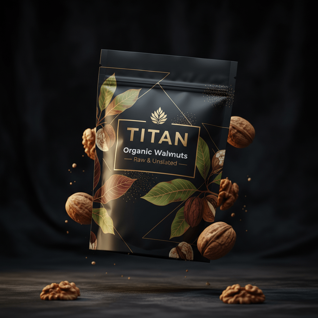 TITAN Organic Walnuts Raw & Unsalted — ultra-premium luxury editorial product shot