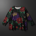 TITAN Crown Edition Tattoo Art Women's Lounge Long Sleeve - bold mandala peony tattoo artwork on matte black pima cotton