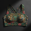 TITAN Crown Edition Tiger Lotus Sports Bra — Emerald & Gold tattoo artwork