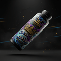 TITAN Hydration Sports Bottle 64oz with wave and crown tattoo-style Crown Edition artwork in royal blue, purple and gold
