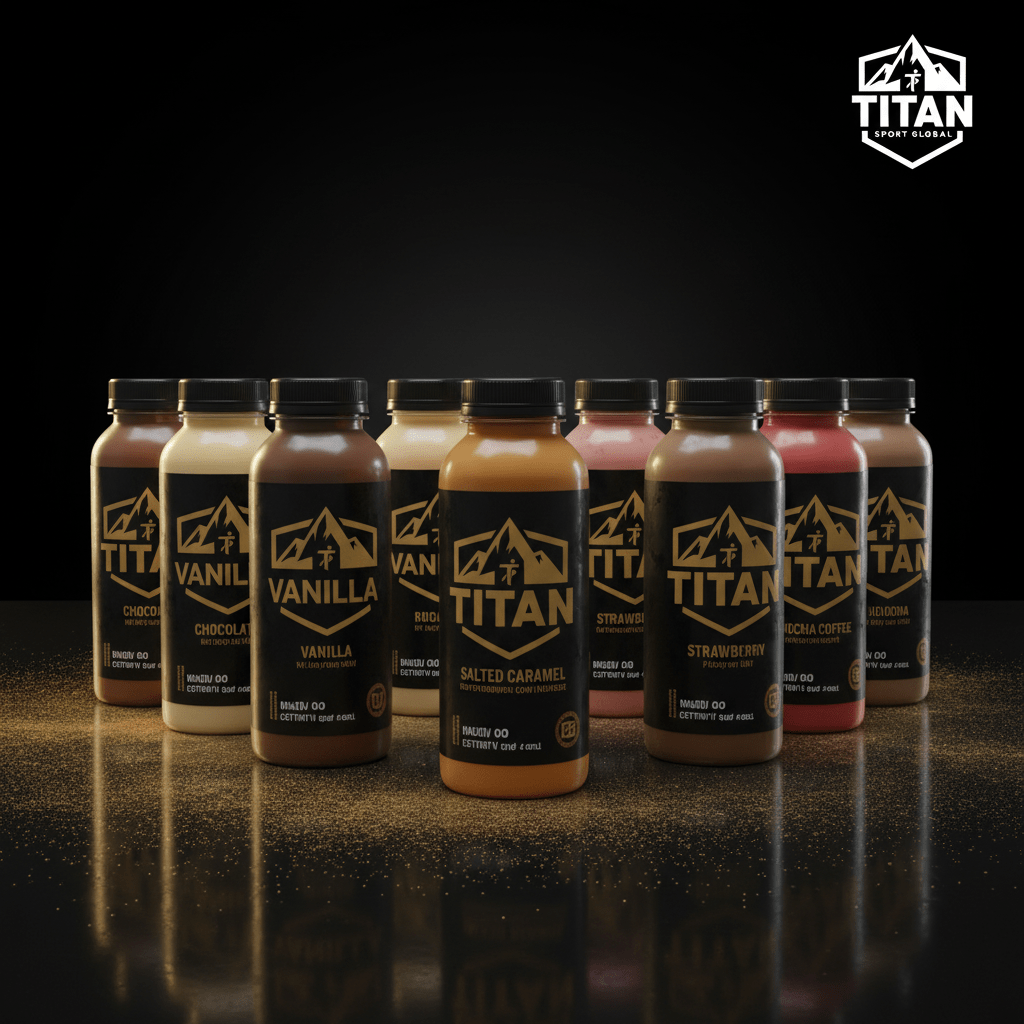 TITAN Organic RTD Protein Shake Variety Pack 12 Bottles — Crown Edition matte black and gold with TITAN SPORT GLOBAL logo