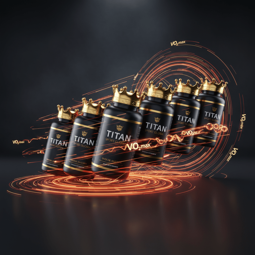TITAN Endurance Bundle Pro — 6 Crown Edition supplement bottles in dynamic diagonal formation with blazing speed lines and oxygen streams in electric orange and gold