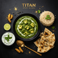 TITAN Indian Palak Paneer Power Lunch Bowl flat lay dark luxury