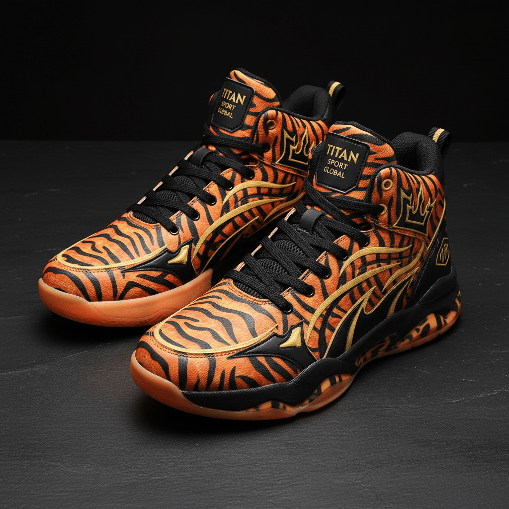 TITAN Men's Tiger Flame Crown Basketball Shoes flat lay
