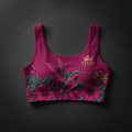 TITAN Women's Slimming Crop Top Sports Bra Magenta Hummingbird Crown Edition flat lay
