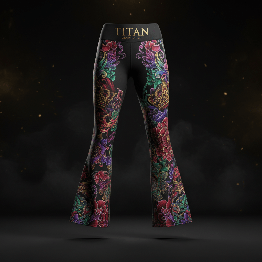 TITAN Women's Flare Yoga Pants - Crown Edition tattoo-style artwork