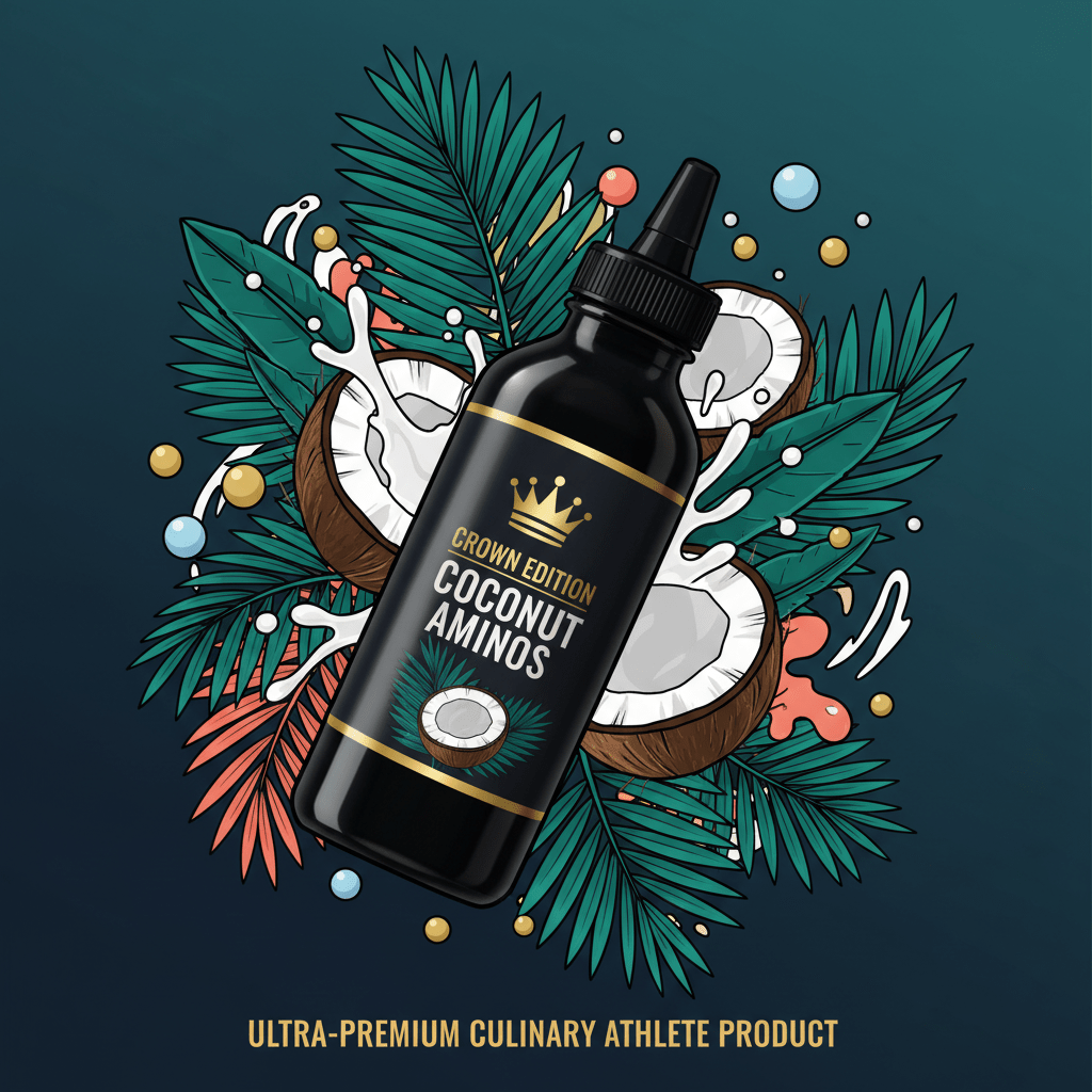 TITAN Coconut Aminos Soy-Free Sauce Crown Edition — bold tropical graphic poster art