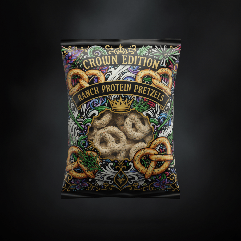 TITAN Protein Pretzel Ranch — Crown Edition bold tattoo-style artwork