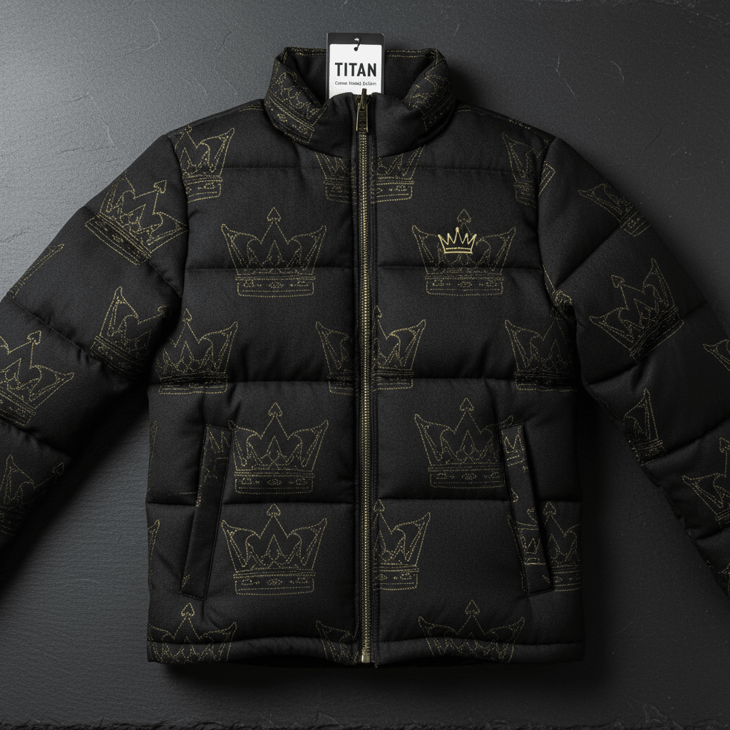 TITAN Men's Midnight Black Crown Puffer Jacket — King SWAG Edition