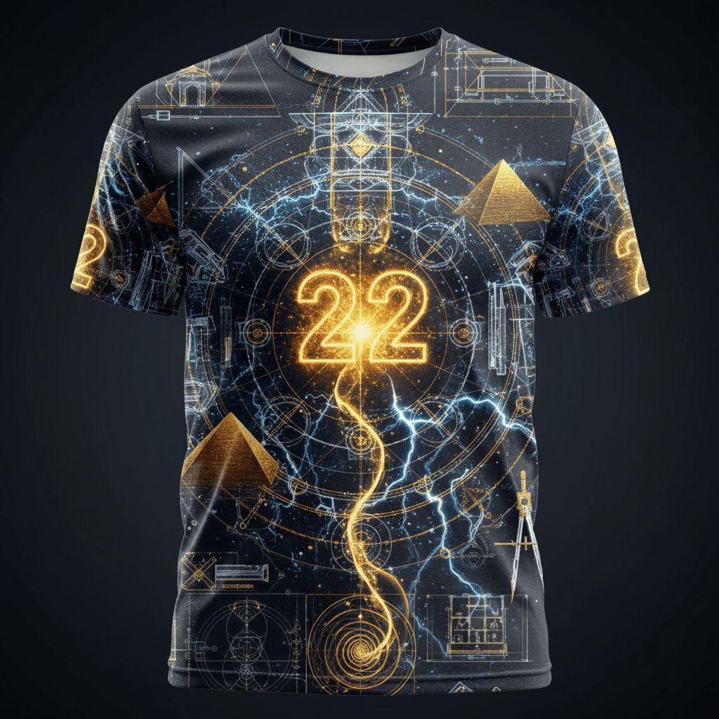 TITAN Men's Tee — Master Number 22 navy gold sacred geometry master builder design